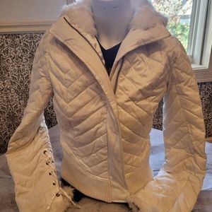 Beautiful White Fur lined down winter jacket size Small